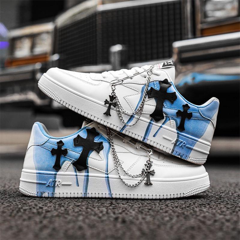 Shoes Men's Autumn New Platform Sneakers Men's Niche Chain Cross Graffiti Sports Casual Shoes