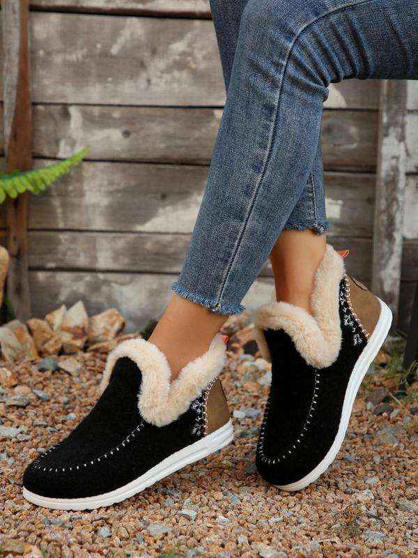 Women's Solid Color Fashionable Warm Flat Shoes, Casual Comfortable Ankle Boots for Winter, Female All-match Round Toe Shoes for Daily Wear