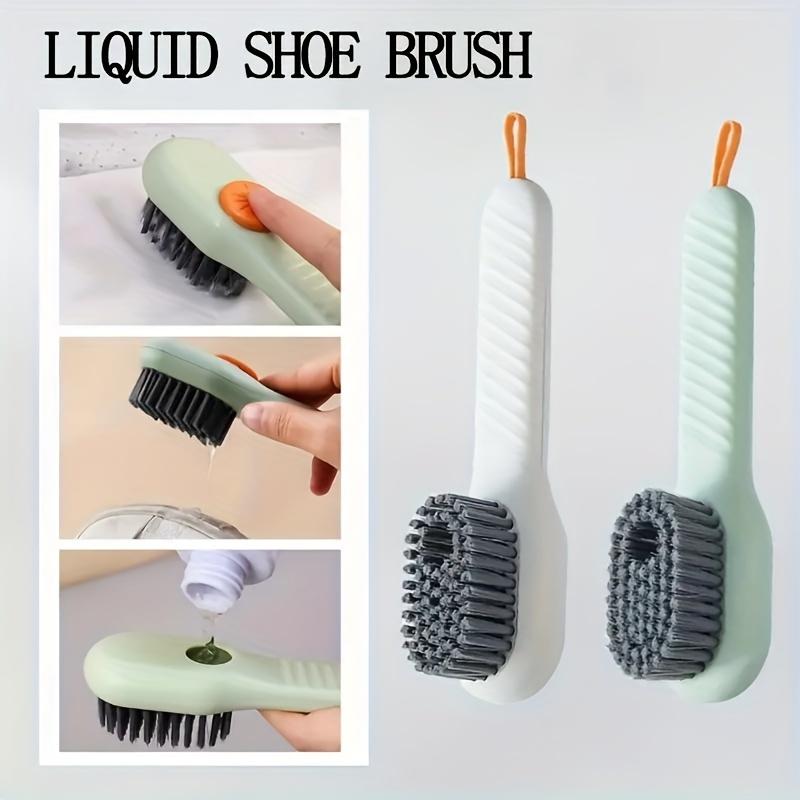 Ergonomic Long Handle Shoe Brush with Built-in Soap Dispenser-Soft Bristle Easy to Clean, Suitable for Shoes, Boots and Jewelry