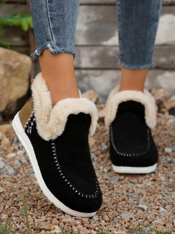 Women's Solid Color Fashionable Warm Flat Shoes, Casual Comfortable Ankle Boots for Winter, Female All-match Round Toe Shoes for Daily Wear