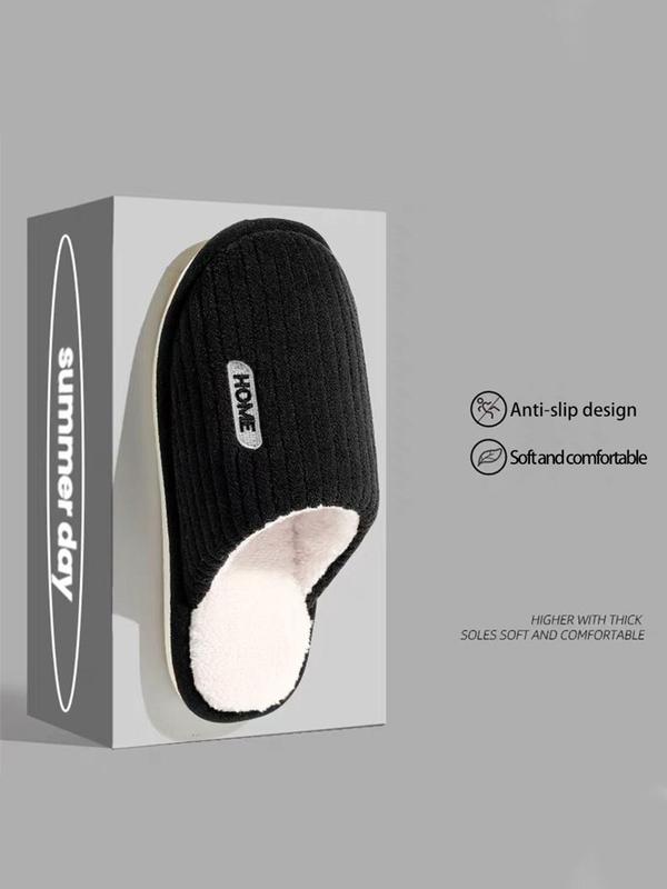 Men's Letter Label Decor Plush Slippers, Casual Soft Comfortable Home Slippers, Warm Slippers for Indoor & Outdoor Use for Fall & Winter