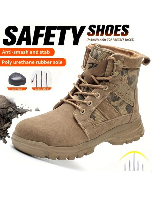 Camo Pattern Lace Up High Top Safety Boots for Men, Boots for Fall 2024, Outdoor Work Safety Walking Shoes, Comfort Non-slip Anti-smash Shoes for Men, Footwear