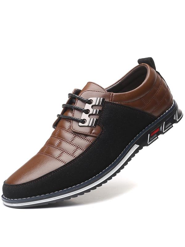 Men's Fashionable Patchwork Design Lace Up Dress Shoes, Casual Comfortable Low Top Shoes for Daily Wear, Breathable Non-Slip Sole Shoes for Men