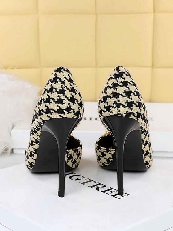 Women's Fashionable Houndstooth Pattern Pointed Toe High Heel Shoes, Elegant Slip on Shoes for Party, Daily Clothing Decor for Women & Girls