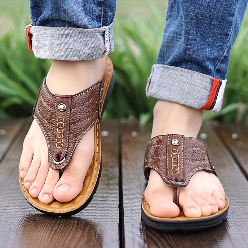 Men's Imitation Leather Sports Sandals and Slippers-Slide-on Solid Color Casual Shoes, Pu Liner, No Insole and Durable Pu Sole-Men's Outdoor Comfortable Sandals