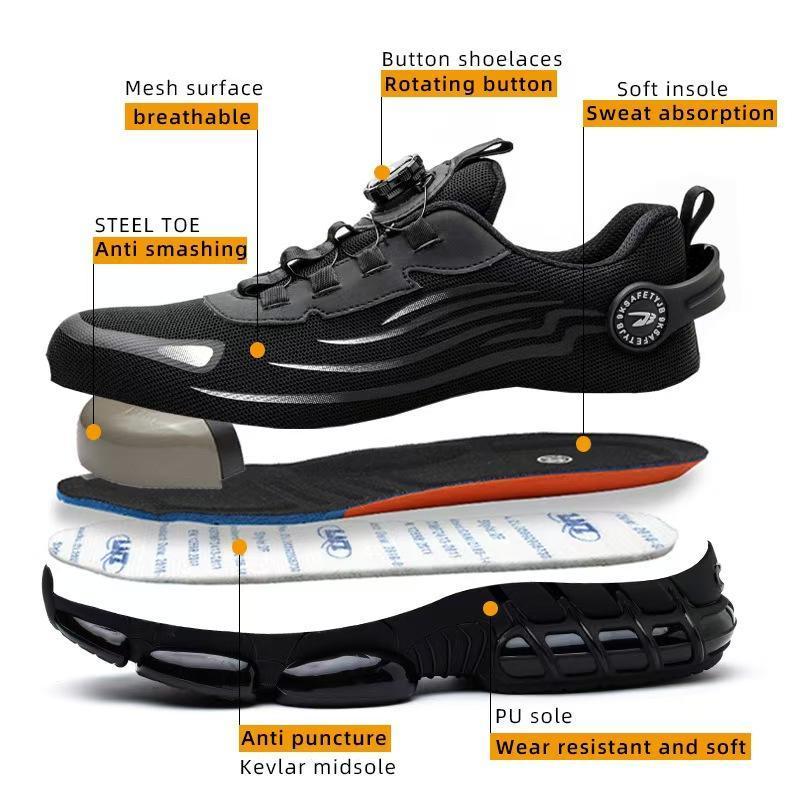 Steel Toe Shoes for Men Women, Lace up Low Top Anti Piercing & Anti Smashing Safety Shoes with Rotating Button, Lightweight Men's Work Shoes