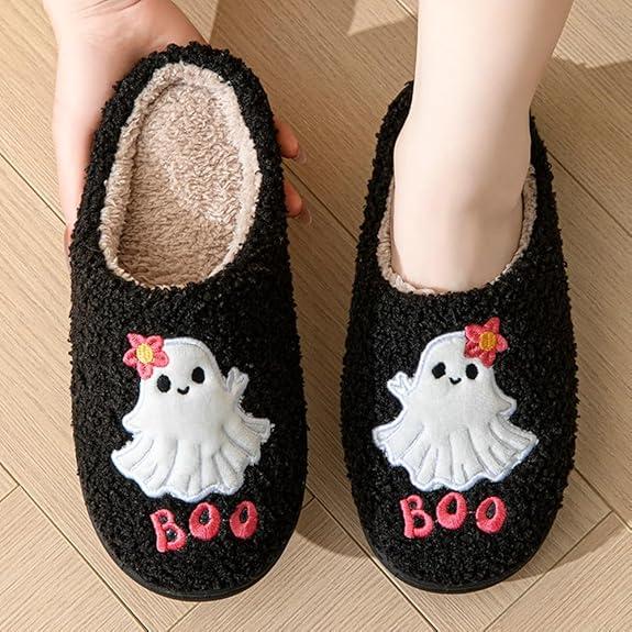 Halloween Skeleton Hand Cartoon Cotton Slippers for Couples, Warm Winter Footwear for Men and Women - Walking Shoes Girl Slide