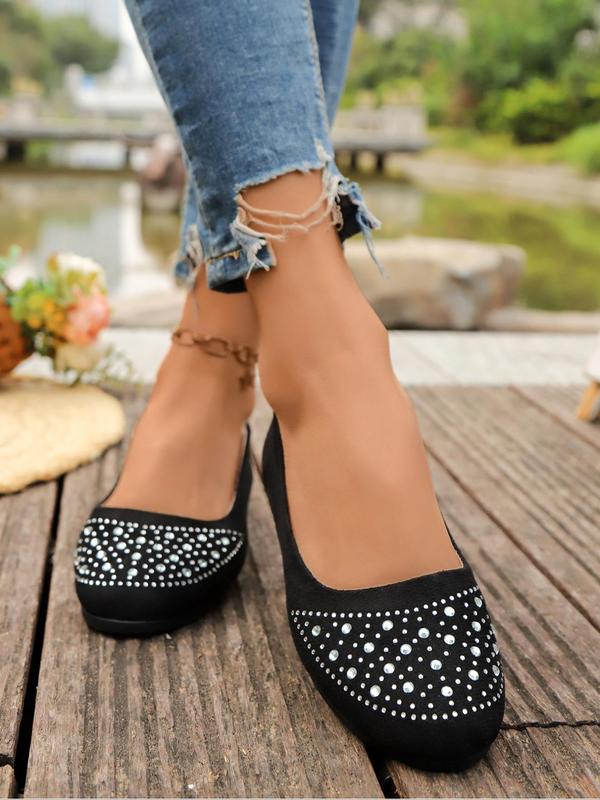 Women's Fashionable Rhinestone Decorated Slip on Flats, Casual Comfortable Flat Shoes for Daily Wear, Lightweight Breathable Shoes for Women & Girls