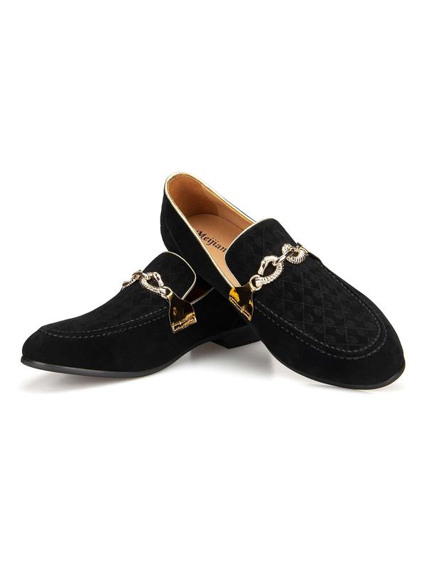 Men's Suede Leather Faux Leather Loafers Wedding Dress Shoes Black Men's Gold Buckle