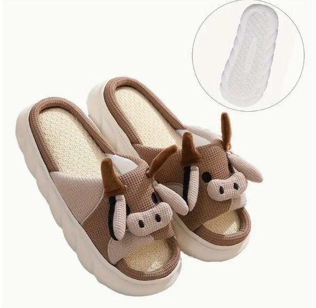 Cute Cow Slippers Fuzzy Milky Cow Slides Fuzzy Milky Cow Slides Indoor Cozy Cartoon Animal Slipper House Shoes for Women Men