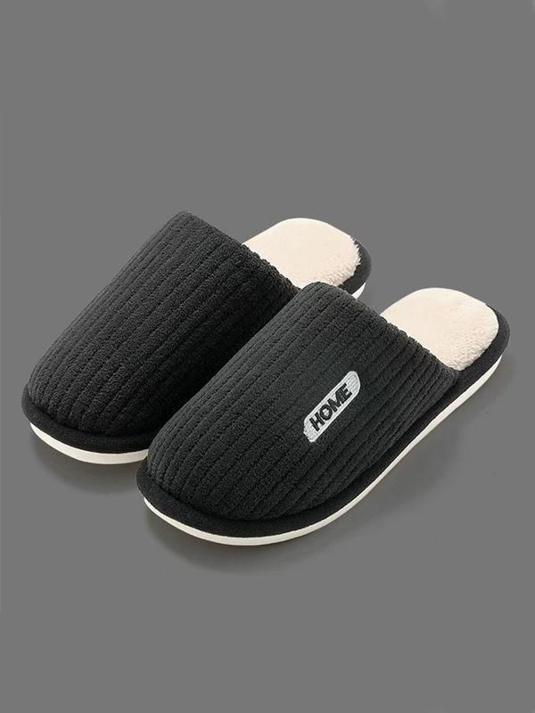 Men's Letter Label Decor Plush Slippers, Casual Soft Comfortable Home Slippers, Warm Slippers for Indoor & Outdoor Use for Fall & Winter