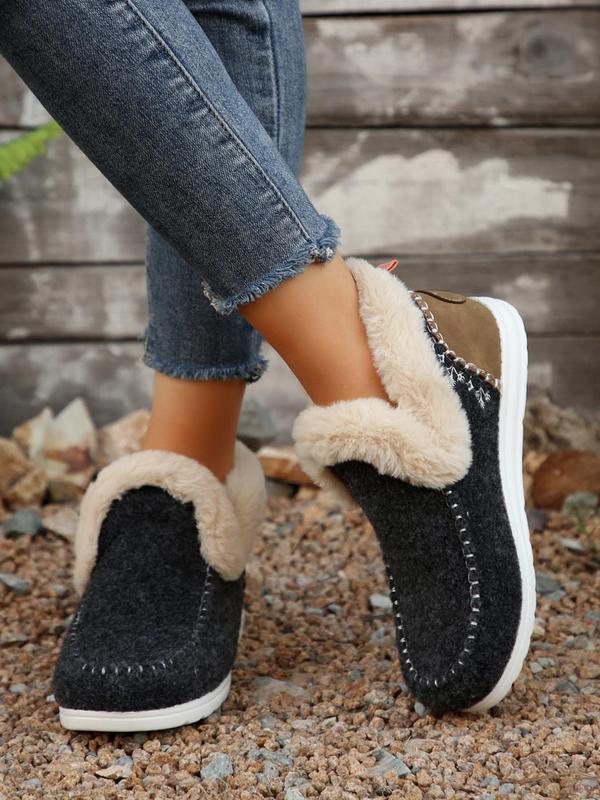 Women's Solid Color Fashionable Warm Flat Shoes, Casual Comfortable Ankle Boots for Winter, Female All-match Round Toe Shoes for Daily Wear