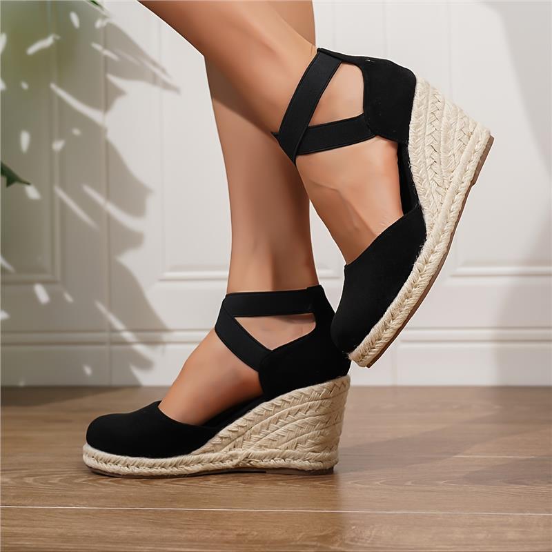 Women's Wedge Heeled Sandals, Casual Elastic Band Summer Shoes, Comfortable Espadrille Sandals Walking Shoes Footwear Girl Active Pedal