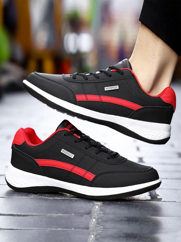 Men's Simple Design Round Toe Lace Up Running Shoes for Summer, Casual Colorblock Breathable Sneakers, Fashionable Patched Design Sneakers for Daily Wear