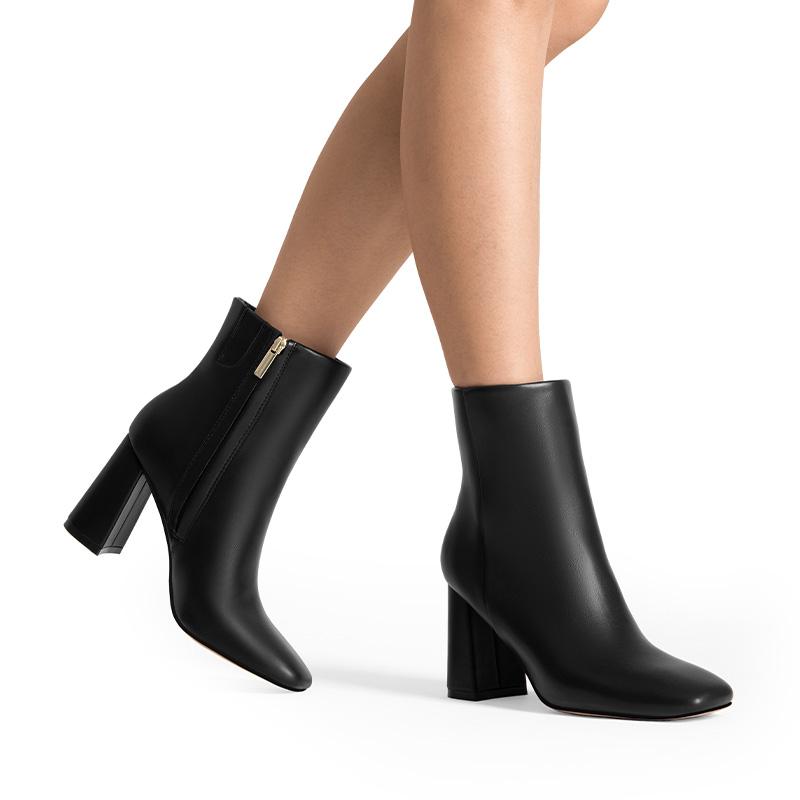 Suqare-Toe Block Heel Ankle Boots