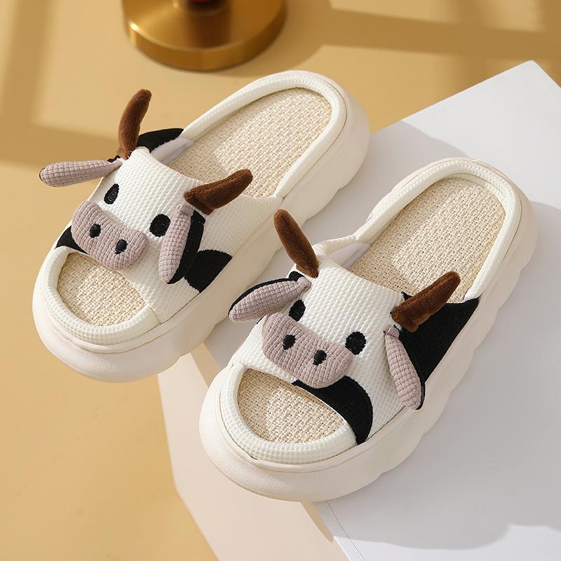 Cute Cow Slippers Fuzzy Milky Cow Slides Fuzzy Milky Cow Slides Indoor Cozy Cartoon Animal Slipper House Shoes for Women Men