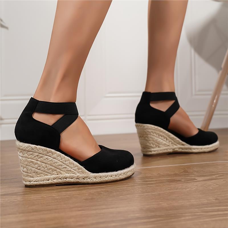 Women's Wedge Heeled Sandals, Casual Elastic Band Summer Shoes, Comfortable Espadrille Sandals Walking Shoes Footwear Girl Active Pedal