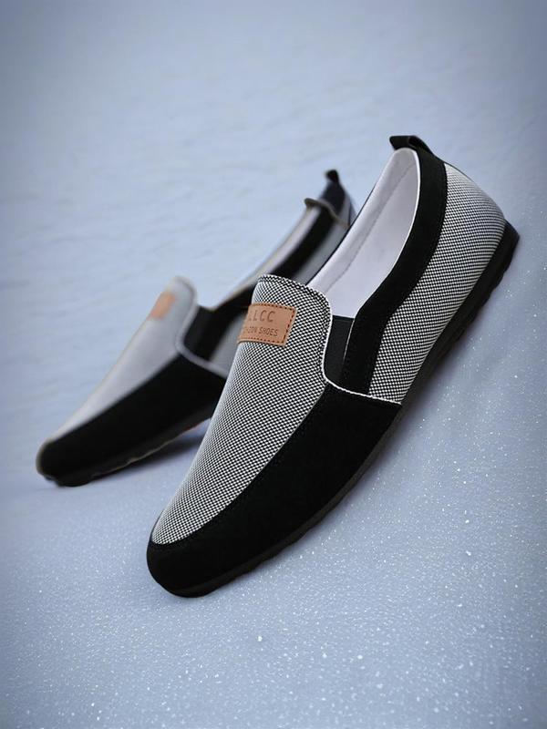 Men's Letters Patched Slip-on Flats, Casual Comfortable Non-slip Breathable Flat Shoes, Business Style Loafers, Boy Walking Shoes for Men