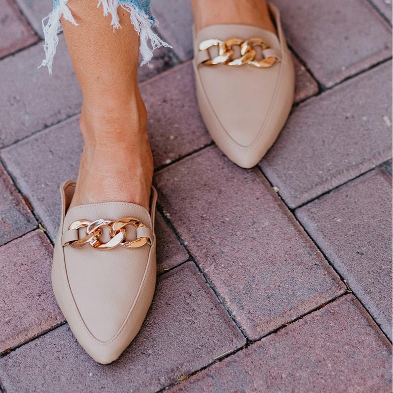 Tan pointed backless mules- Uptown Girl