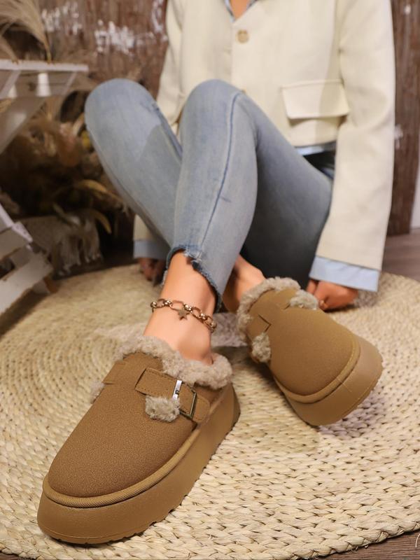 Women's Fashionable Fluffy Lined Slippers, Casual Comfortable Outdoor Slippers, Warm Slippers for Indoor & Outdoor Use for Fall & Winter