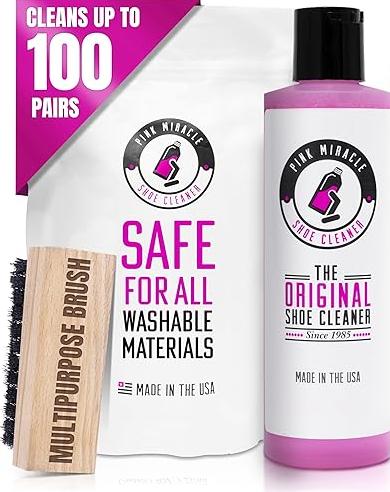 Pink Miracle Shoe Cleaner Kit with Bottle and Brush For Fabric Cleaner For Leather, Whites, Suede and Nubuck Sneakers