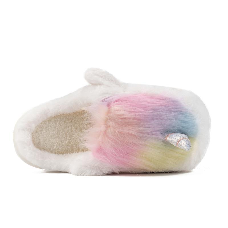 Creative cute girly heart colorful unicorn furry shoes soft sole non-slip women's winter fashion home