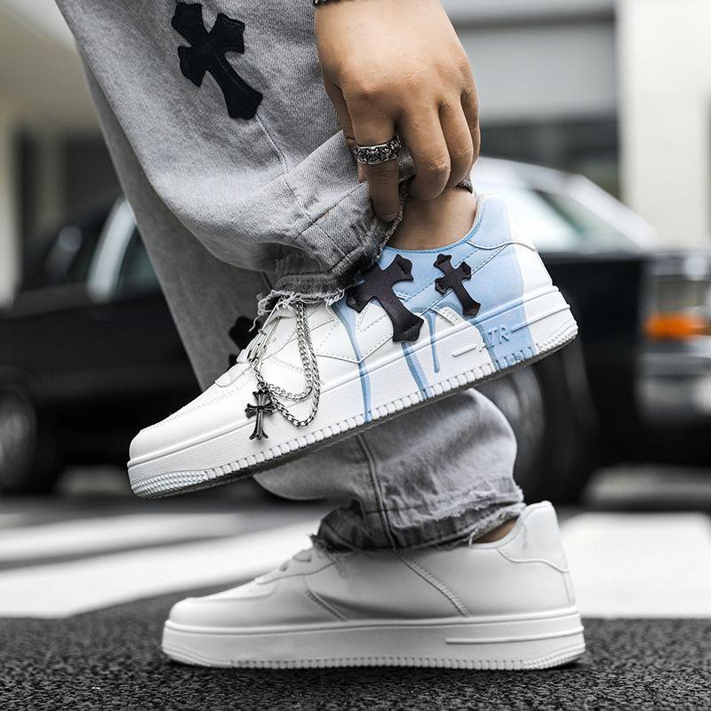 Shoes Men's Autumn New Platform Sneakers Men's Niche Chain Cross Graffiti Sports Casual Shoes