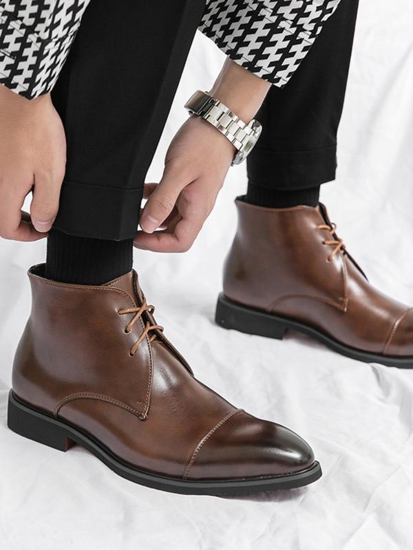 Men's Fashionable Lace Up Dress Shoes, Casual Comfortable Pointed Toe Boots for Work Office, Male All-match Shoes for Daily Wear