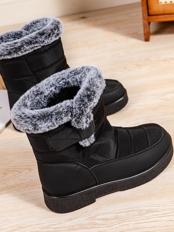 Women's Solid Color Plush Lined Snow Boots, Casual Comfortable Warm Boots for Fall & Winter, Women's Boots for Indoor & Outdoor Wear