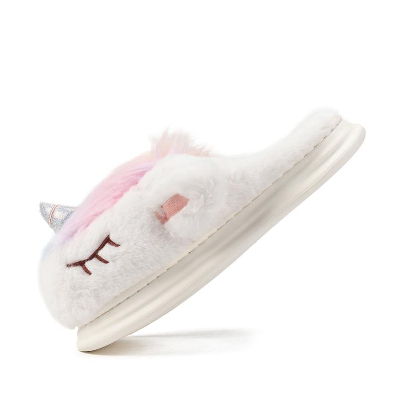 Creative cute girly heart colorful unicorn furry shoes soft sole non-slip women's winter fashion home