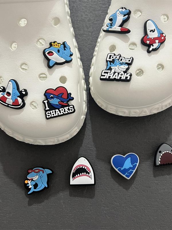 10pcs set 2024 New Cute Cartoon Shark Clogs Charm, Cute Trendy Shoes Decoration, Fashionable Shoes Decorations for Kids & Adults As Birthday Gift