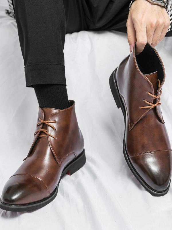 Men's Fashionable Lace Up Dress Shoes, Casual Comfortable Pointed Toe Boots for Work Office, Male All-match Shoes for Daily Wear