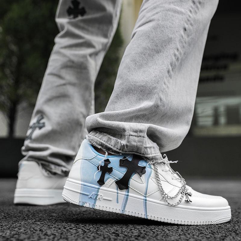 Shoes Men's Autumn New Platform Sneakers Men's Niche Chain Cross Graffiti Sports Casual Shoes