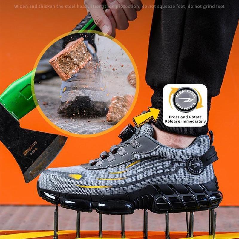 Steel Toe Shoes for Men Women, Lace up Low Top Anti Piercing & Anti Smashing Safety Shoes with Rotating Button, Lightweight Men's Work Shoes