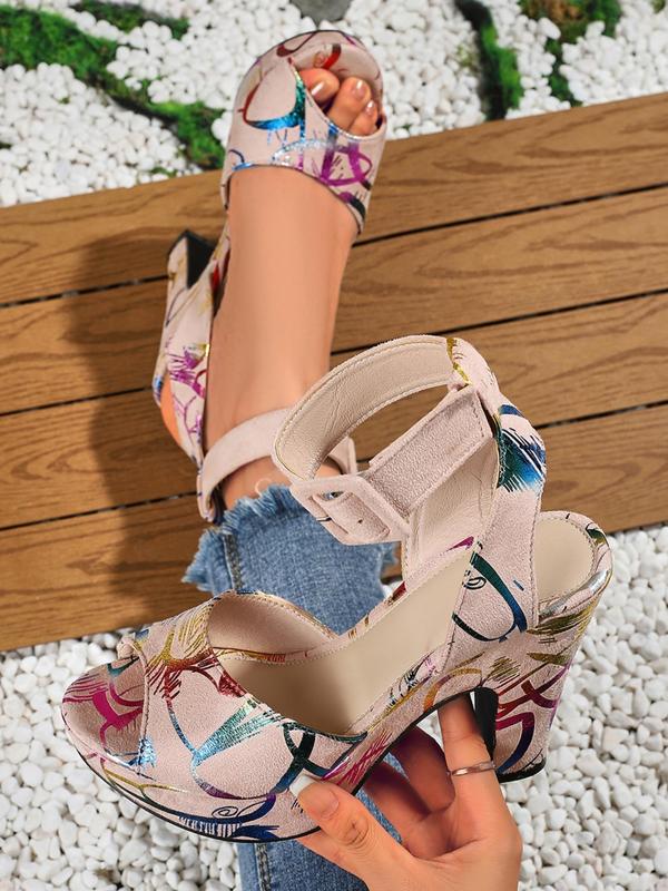 Fashionable Colorblock Peep Toe High Heel Sandals, Casual Comfortable Flannelette Heeled Sandals for Summer, Female All-match Shoes for Women