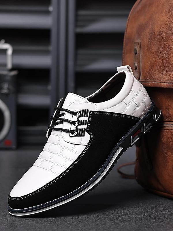 Men's Fashionable Patchwork Design Lace Up Dress Shoes, Casual Comfortable Low Top Shoes for Daily Wear, Breathable Non-Slip Sole Shoes for Men