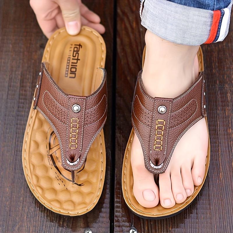 Men's Imitation Leather Sports Sandals and Slippers-Slide-on Solid Color Casual Shoes, Pu Liner, No Insole and Durable Pu Sole-Men's Outdoor Comfortable Sandals