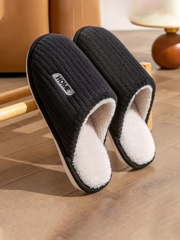 Men's Letter Label Decor Plush Slippers, Casual Soft Comfortable Home Slippers, Warm Slippers for Indoor & Outdoor Use for Fall & Winter