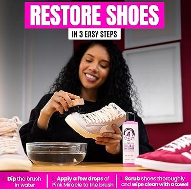 Pink Miracle Shoe Cleaner Kit with Bottle and Brush For Fabric Cleaner For Leather, Whites, Suede and Nubuck Sneakers