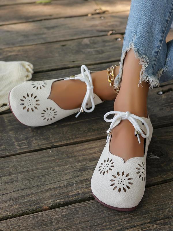 Women's Elegant Hollow Out Sunflower Design Flats, Casual Comfortable Breathable Round Toe Flat Shoes for Daily Wear, Lightweight Breathable Shoes for All Seasons