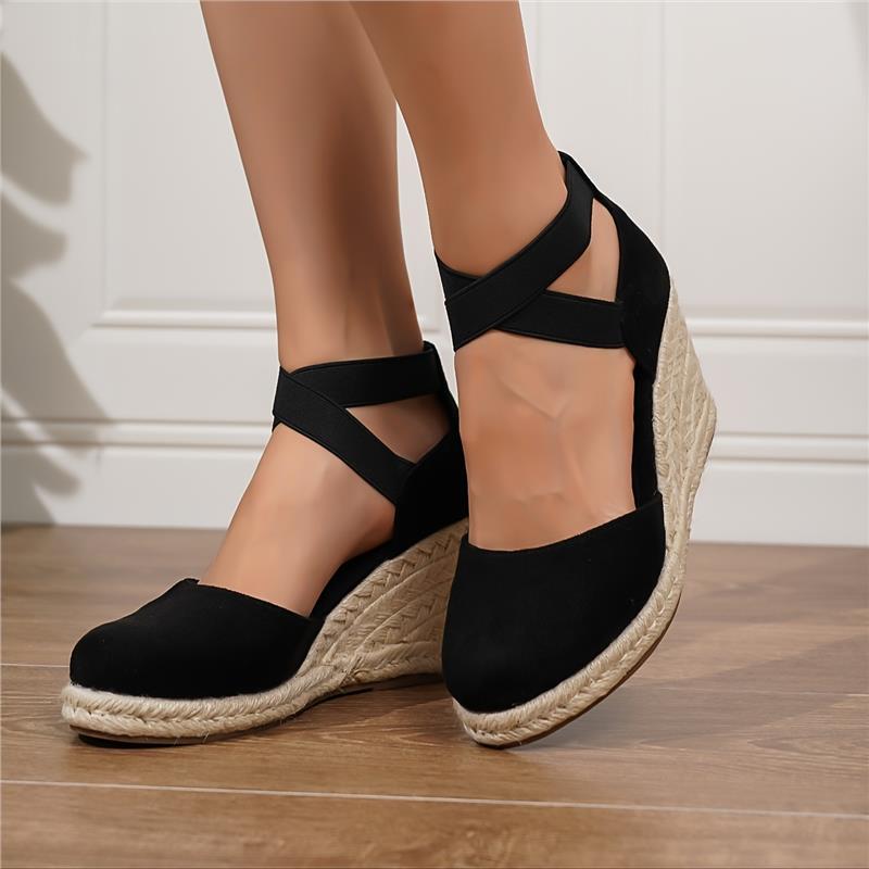 Women's Wedge Heeled Sandals, Casual Elastic Band Summer Shoes, Comfortable Espadrille Sandals Walking Shoes Footwear Girl Active Pedal