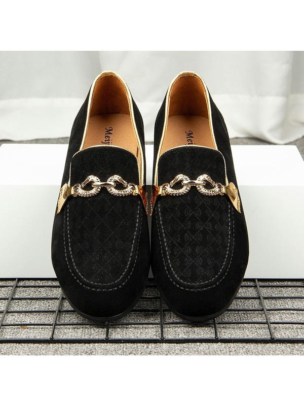 Men's Suede Leather Faux Leather Loafers Wedding Dress Shoes Black Men's Gold Buckle