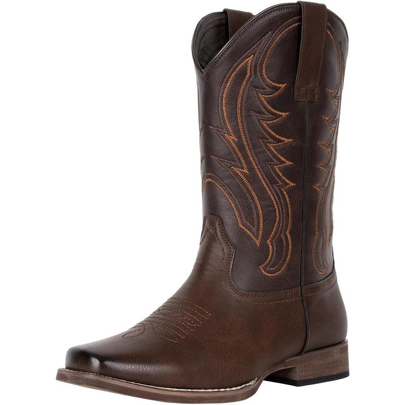 Cowboy Boots for Men Square Toe Men's Western Boots Classic Embroidered Country Boots for Concert Daily Wedding