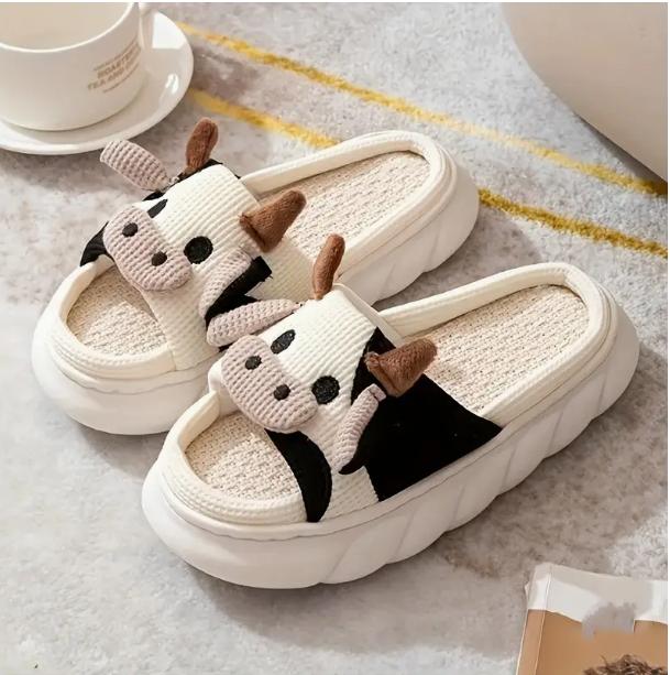 Cute Cow Slippers Fuzzy Milky Cow Slides Fuzzy Milky Cow Slides Indoor Cozy Cartoon Animal Slipper House Shoes for Women Men