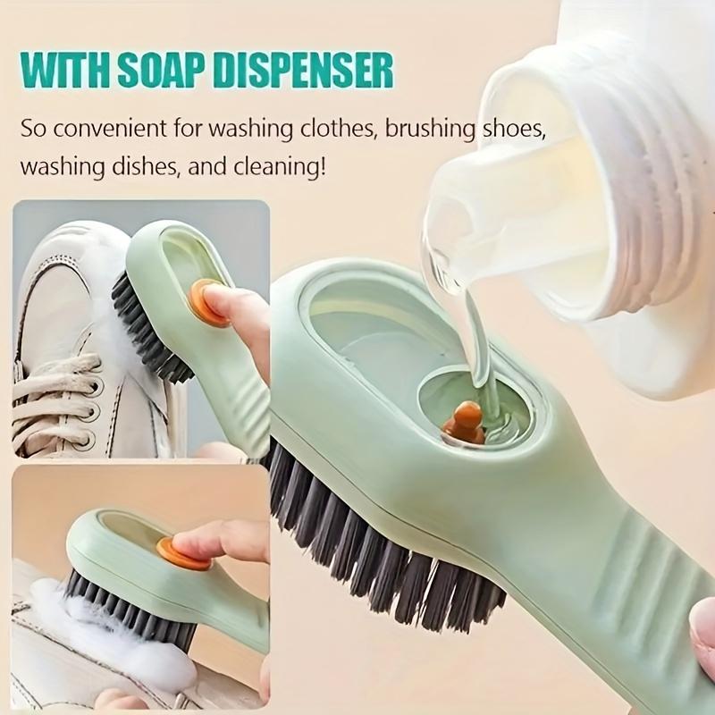 Ergonomic Long Handle Shoe Brush with Built-in Soap Dispenser-Soft Bristle Easy to Clean, Suitable for Shoes, Boots and Jewelry