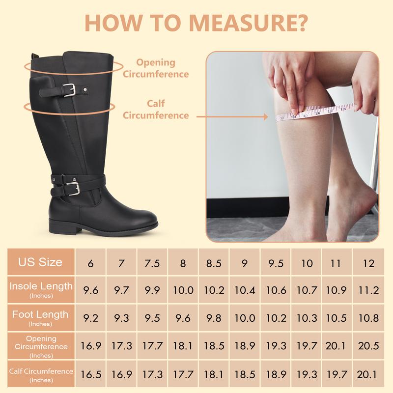 Women's Extra Wide Calf Low Heel Ankle Strap Sleek Design Knee High Riding Boots