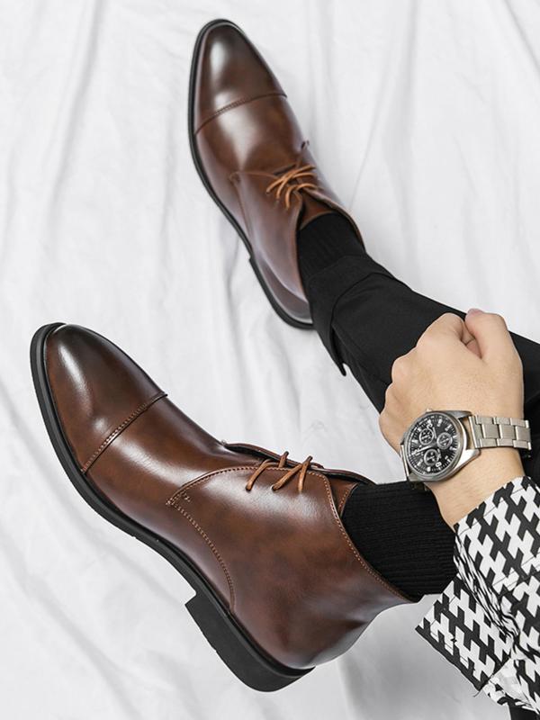 Men's Fashionable Lace Up Dress Shoes, Casual Comfortable Pointed Toe Boots for Work Office, Male All-match Shoes for Daily Wear