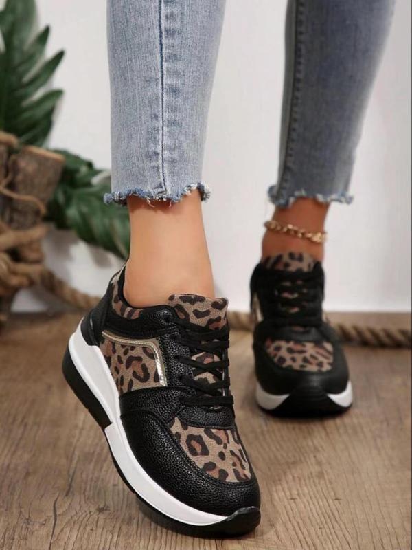 Women's Fashion Leopard Print Lace Up Low Top Sneakers, Casual Comfortable Sports Running Shoes, Female All-match Round Toe Shoes for Daily Wear