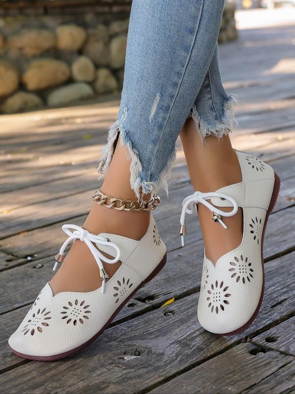 Women's Elegant Hollow Out Sunflower Design Flats, Casual Comfortable Breathable Round Toe Flat Shoes for Daily Wear, Lightweight Breathable Shoes for All Seasons