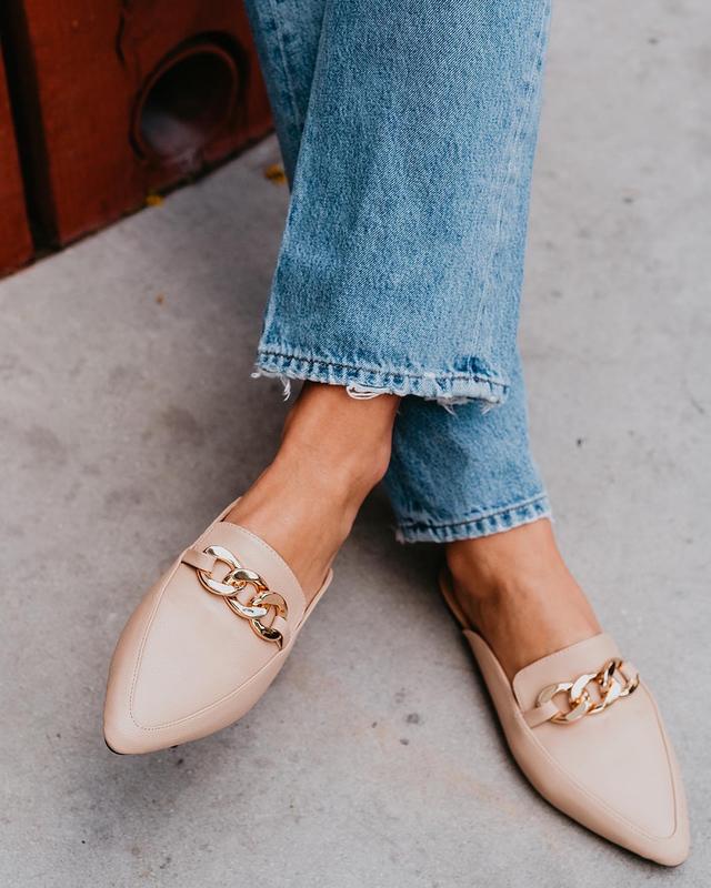 Tan pointed backless mules- Uptown Girl